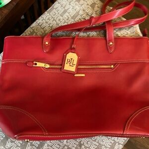 Lauren Ralph Lauren Red Leather Tote new no tags